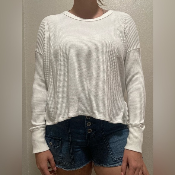 Aerie Offline Waffle Knit Split Hem Long Sleeve Tee Size Medium - Picture 4 of 10